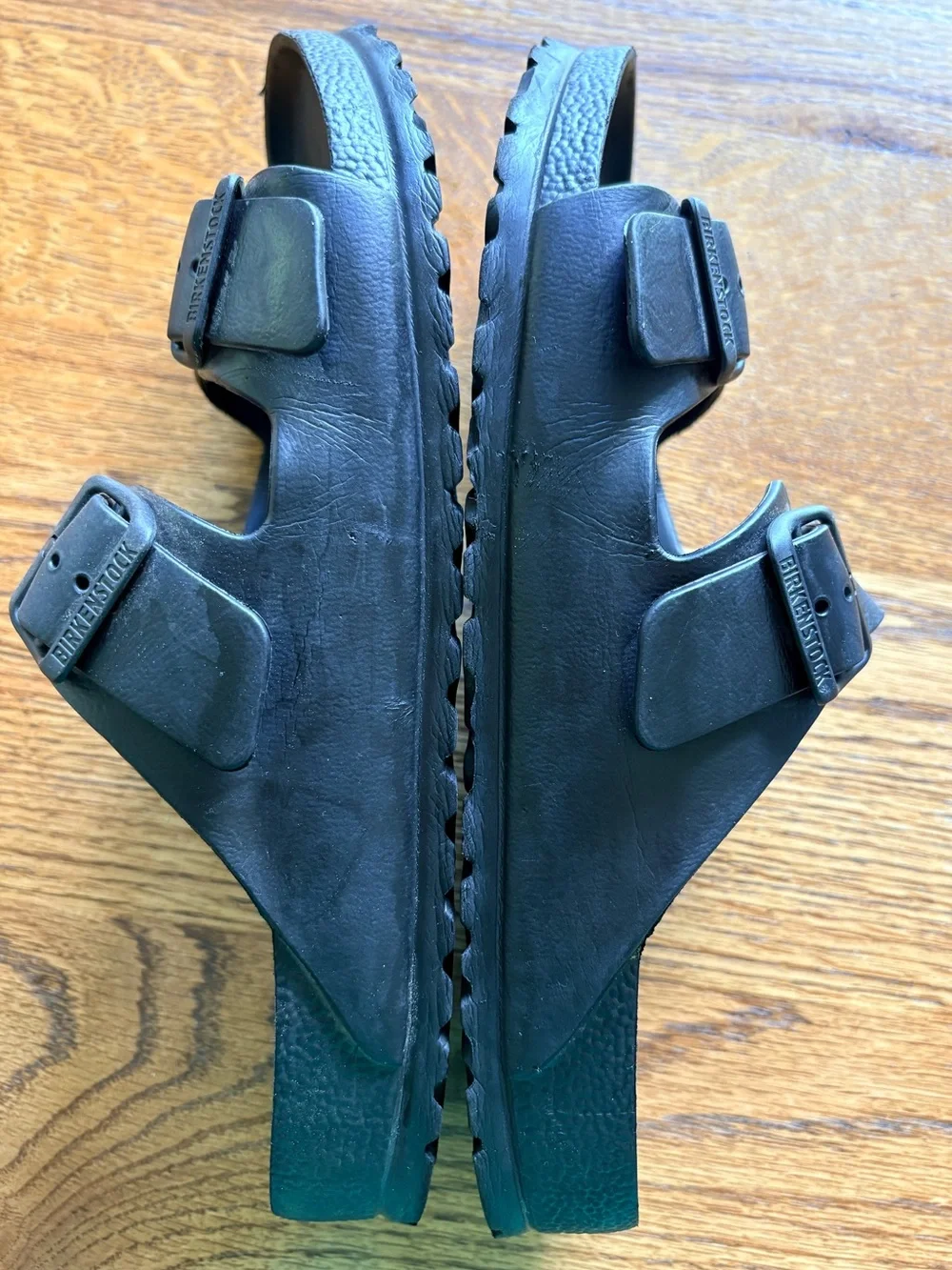 Birkenstock Arizona EVA Black Two-Strap Sandals with Buckles- mens 8, ladies 10.